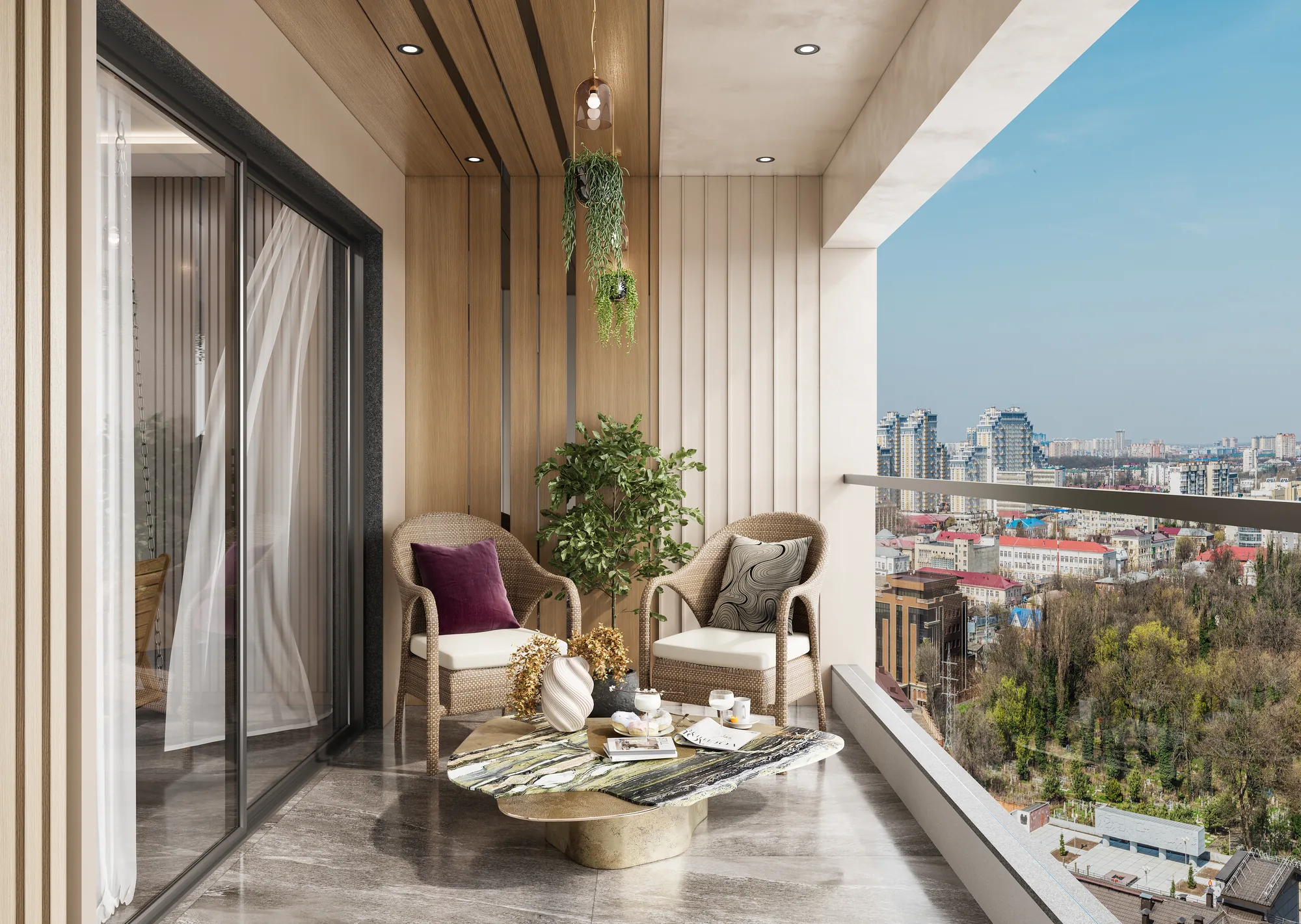 Balcony with skyline view